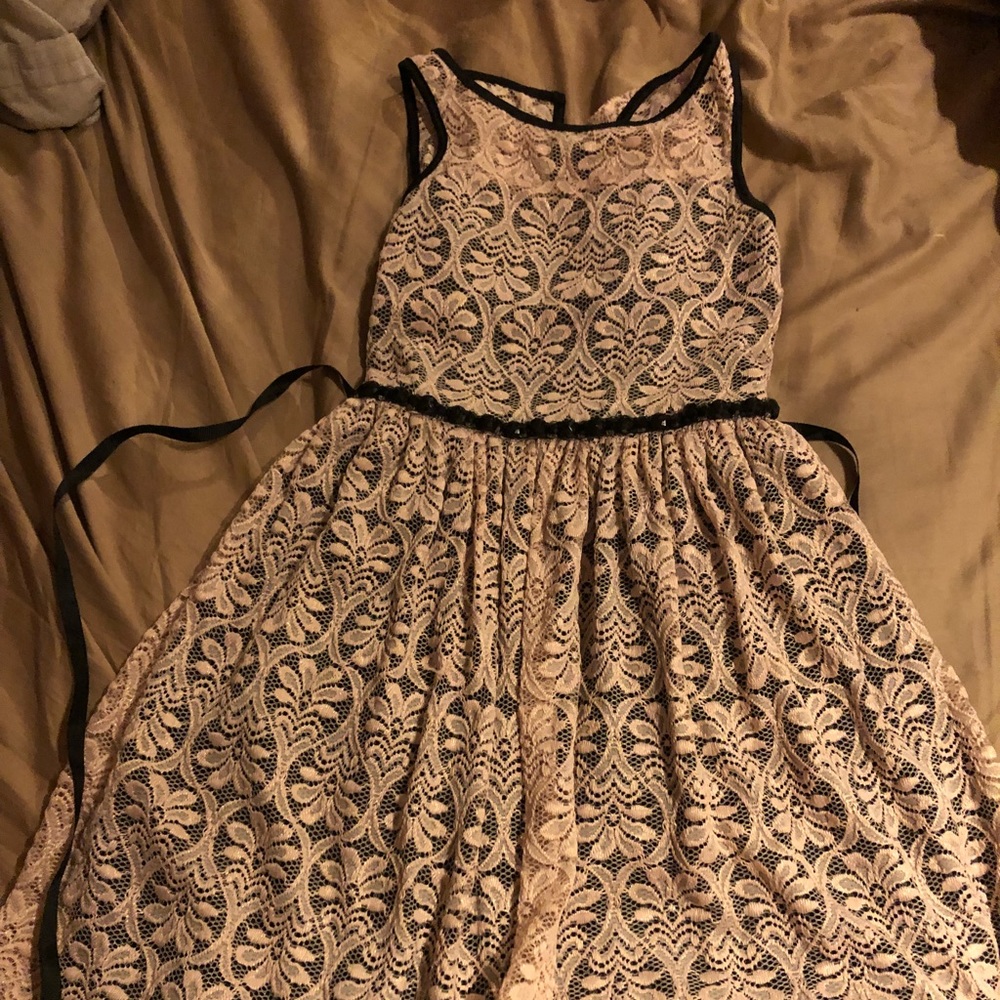 Navy dress with pink lace on top